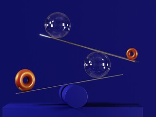 Composition of three-dimensional figures on a plain background, 3D Rendering
