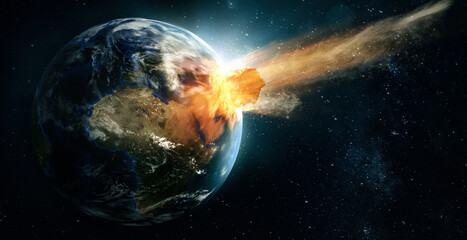 Asteroid schlägt auf Erde ein - obrazy, fototapety, plakaty