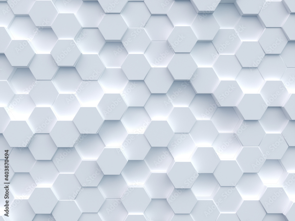 Poster polygonal mosaic surface with random white hexagon. abstract geometric background. 3d rendering illu