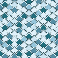 Geometrical blue green fish scale seamless pattern print background.