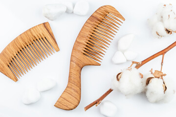 wooden hair comb on a white background