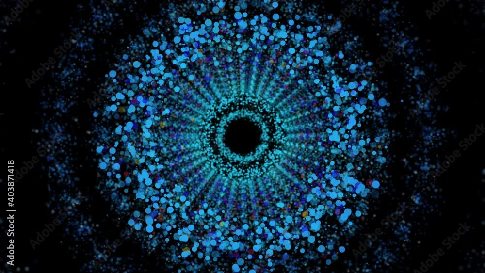 Poster round tunnel of sparkling particles. 3d rendering abstract space, computer generated backdrop