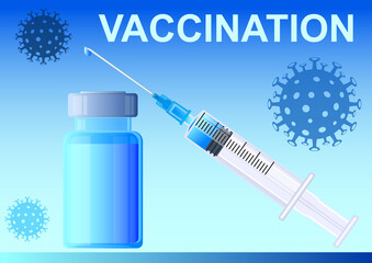 Healthcare infographic elements. The inscription VACCINATION, syringe, vaccine. Vector illustration.
