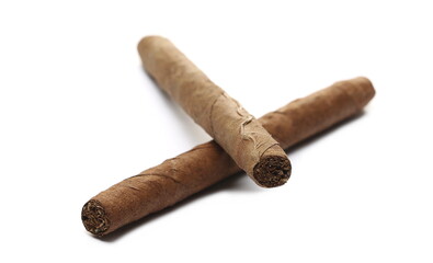 Luxury handmade cigars isolated on white background, side view