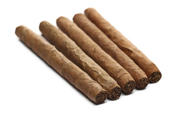 Luxury handmade cigars isolated on white background, side view