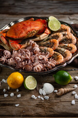seafood, fish, shrimp, background, sea, lobster, octopus, lemon, oyster, cooking, food, fresh, ingredient, table, menu, prawn, dinner, luxury, crustacean, lime, shell, ice, mediterranean, parsley, res
