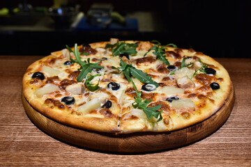 pizza on a board