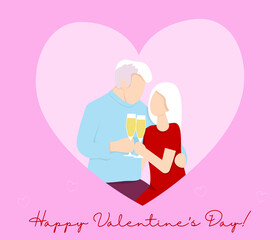 Valentine's day senior couple. Senior couple love concept. Vector illustration. Eps 10