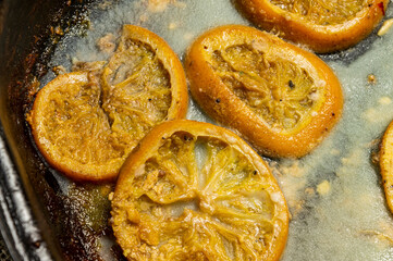 orange in greasy after frying in a frying pan