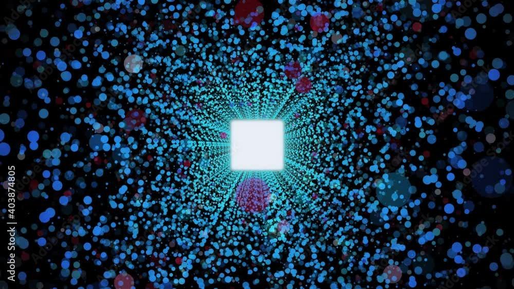 Poster round tunnel of sparkling particles. 3d rendering abstract space, computer generated backdrop