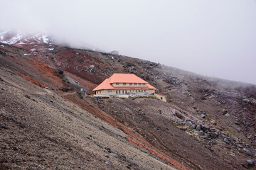 View of Jose Rivas refuge on Cotopaxi volcano, Cotopaxi National Park, Ecuador