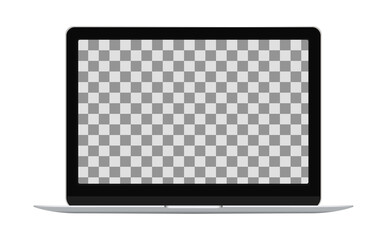 Mockup Realistic Open silver Laptop in silver color Blank Screen for your design. Vector on white background.