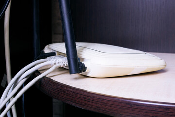 Wi-Fi router on the table shelf closeup
