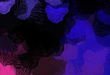 Dark Purple, Pink vector doodle pattern with leaves.