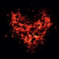 Burning heart, hot coals radiating in heart shape