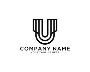 U Letter Logo With Black Lines Design. Line Letter Symbol Vector Illustration