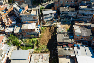 Fototapeta premium Aerial view of a favela in rio de janeiro, brazil. Slum.