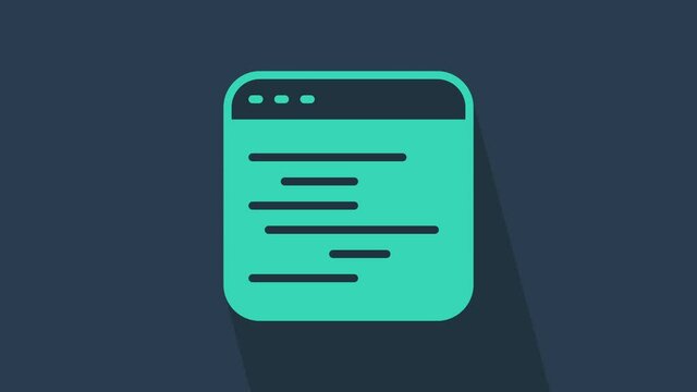 Turquoise Software, web developer programming code icon isolated on blue background. Javascript computer script random parts of program code. 4K Video motion graphic animation.