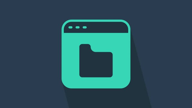 Turquoise Browser files icon isolated on blue background. 4K Video motion graphic animation.
