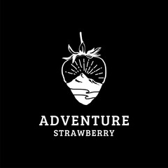 Retro Vintage Hipster Hill Mount Strawberry Leaf Sun Logo Design