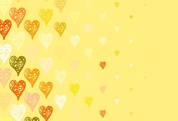 Light Orange vector background with Shining hearts.