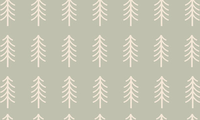 Seamless background forest tree banner. Gender neutral baby border pattern. Simple whimsical minimal earthy 2 tone color. Kids nursery edging or boho camping fashion ribbon trim.
