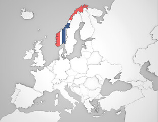 3D Europakarte auf der Norwegen hervorgehoben wird 