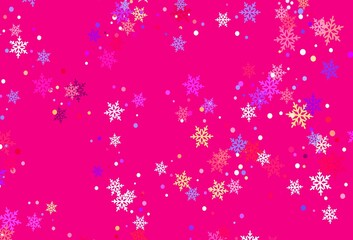 Light Blue, Red vector pattern with christmas snowflakes.