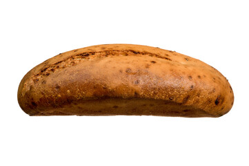 baked brown bread on a white isolated background. side view