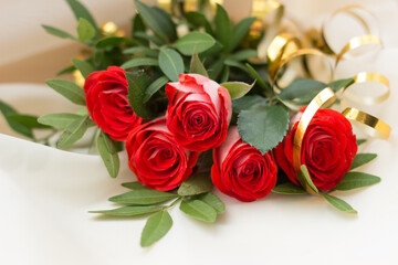 bouquet of red roses on a white background