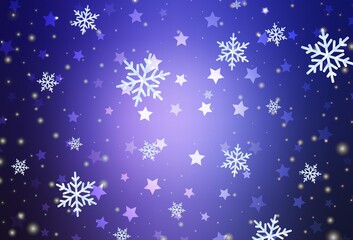 Light Purple vector background with xmas snowflakes, stars.