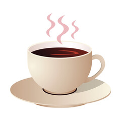 A cup of hot coffee on a saucer