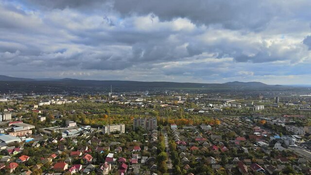 Uzhgorod, located in Transcarpathia typical buildings and roofs in the panorama view