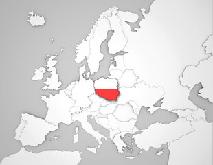 3D Europakarte auf der Polen hervorgehoben wird