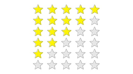 Filling five point scale with stars clipart. Gold award signs on white space and great reviews for best online shopping malls quality service. Excellent recommendations in vector social networks.