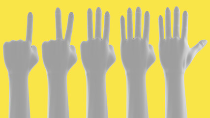 Hand sign finger show number, isolated on background. 3D-rendering