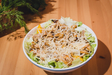 Caesar Salad Dish with Roasted Chicken