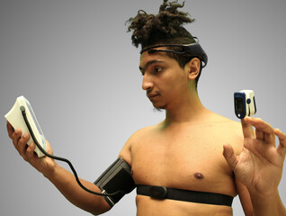 Young Afro European Man doing Bio Feedback