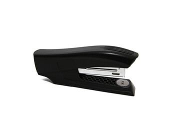 black stapler stationery isolated on a white background, a tool for working with paper