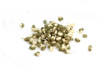 Sprouted mungo beans isolated on white. Super food.