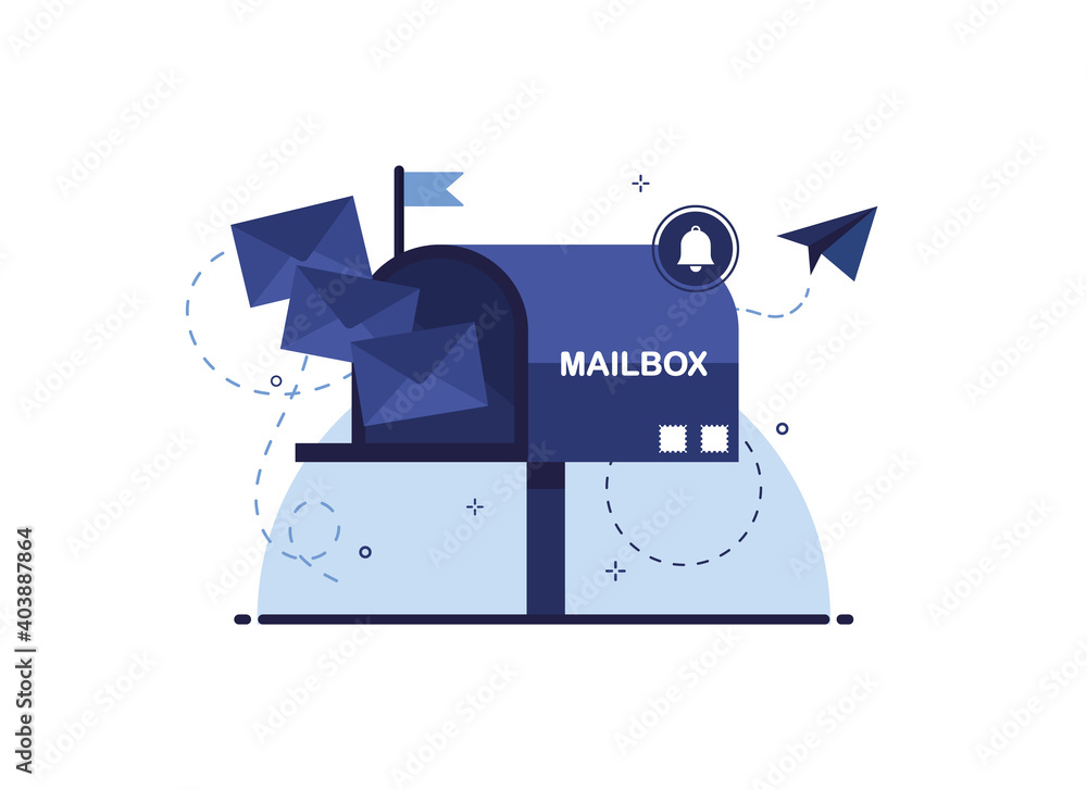 Poster mailbox with letters in an envelope. receiving and sending newsletters. mail delivery. blue post. po