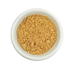 Peanut Butter Powder in a Bowl on a White Background. Ground peanuts.