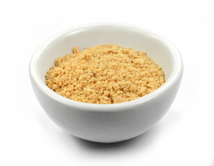Peanut Butter Powder in a Bowl on a White Background. Ground peanuts.