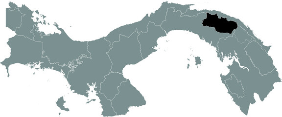 Black location map of the Panamanian Kuna de Madungandí region inside gray map of Panama