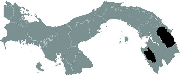 Black location map of the Panamanian Emberá indigenous region inside gray map of Panama