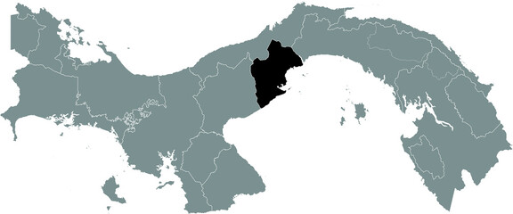 Black location map of the Panamanian Panamá Oeste province inside gray map of Panama