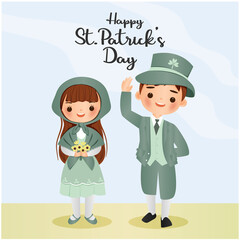 cute boy and girl cartoon character for St.Patrick's Day