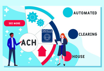 Vector website design template . ACH - Automated Clearing House acronym. business concept background. illustration for website banner, marketing materials, business presentation, online advertising. 