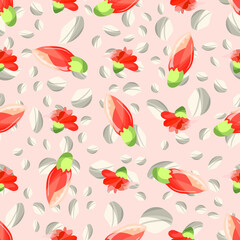 Childrens pattern flowers. Chrysanthemum buds. Seamless floral pink and red pattern. Delicate shades.