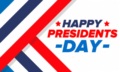 Happy Presidents day in United States. Washington's Birthday. Federal holiday in America. Celebrated in February. Patriotic american elements. Poster, banner and background. Vector illustration